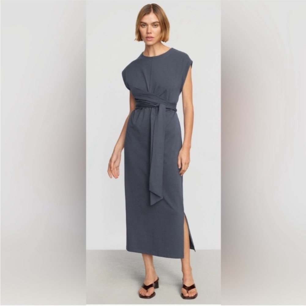 Modern Citizen Fei Tie Front Jersey Knit Midi Dress Charcoal Gray Large